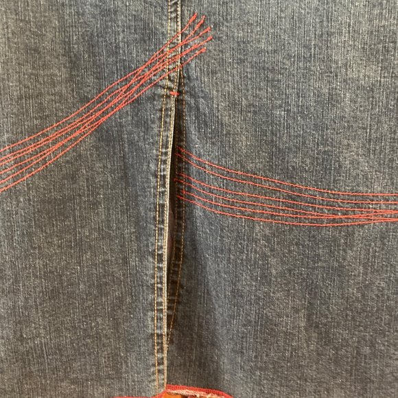 Designer Denim Skirt - front slit has ombre cloth, back slit is open - size 10 - Picture 6 of 11